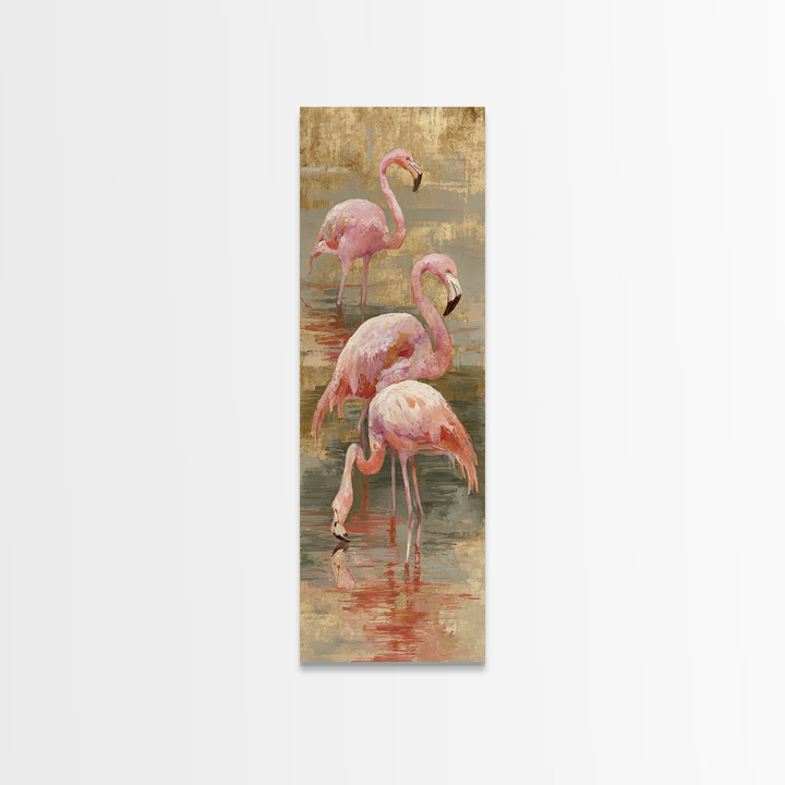 Flamingos in Pink Shallow Water Canvas Print, Wildlife Art, Modern Art, Living Room Decor, Fine Art, Wild, Neutral Decor, WIL-1x3-10