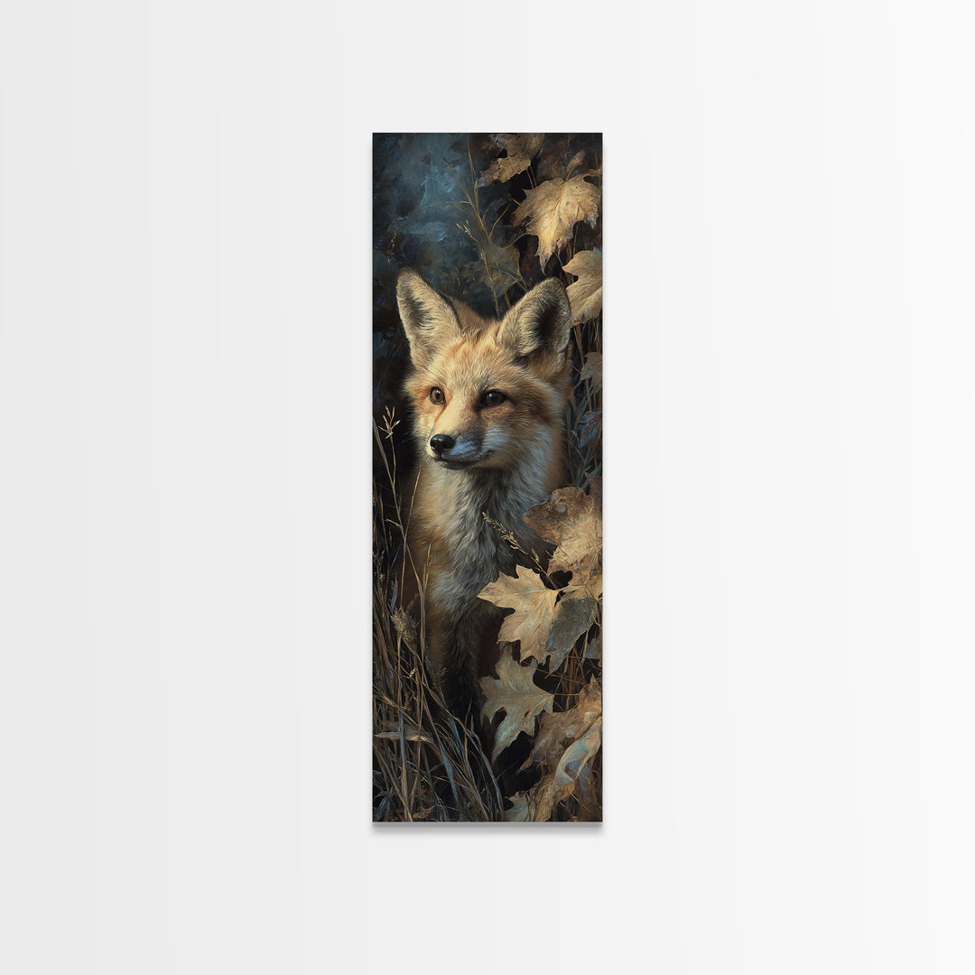 Fox in Autumn Forest Leaves Canvas Print, Wildlife Art, Gallery Decor, Living Room Decor, Fine Art, Wild, Contemporary Art, WIL-1x3-21