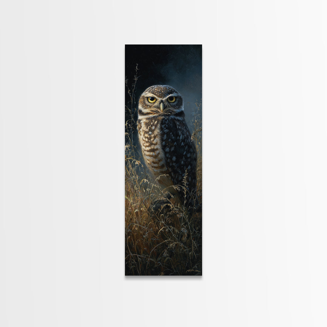Owl Perched in Moonlit Woodland Framed Canvas Print, Wildlife Art, Art Print, Living Room Decor, Wild, Digital Wall Art, WIL-1x3-24