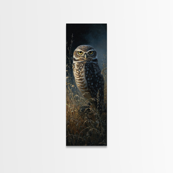 Owl Perched in Moonlit Woodland Framed Canvas Print, Wildlife Art, Art Print, Living Room Decor, Wild, Digital Wall Art, WIL-1x3-24