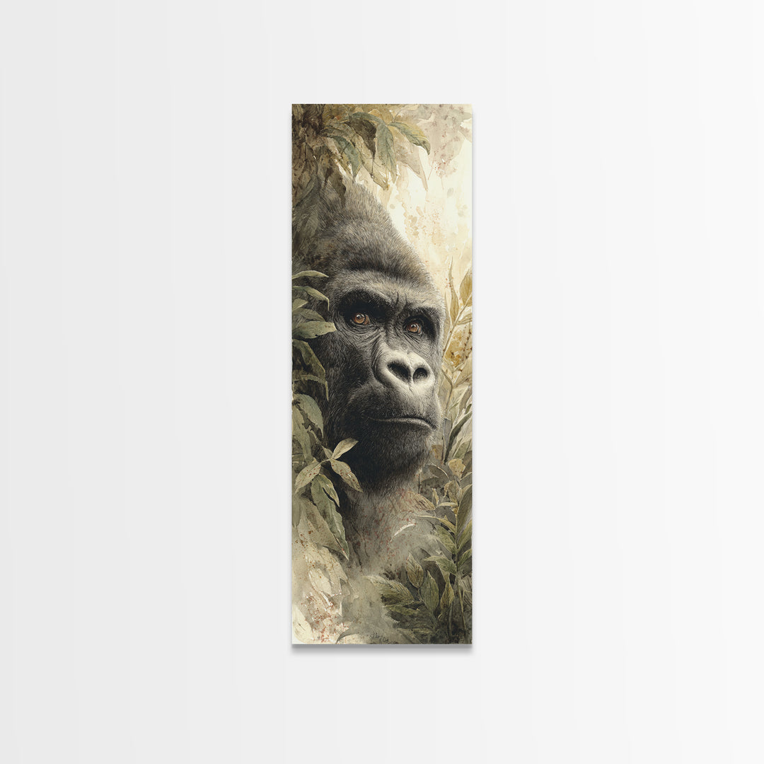 Gorilla Portrait with Powerful Gaze Framed Canvas Print, Wildlife Art, Modern Decor, Living Room Decor, Fine Art, Wild, WIL-1x3-29