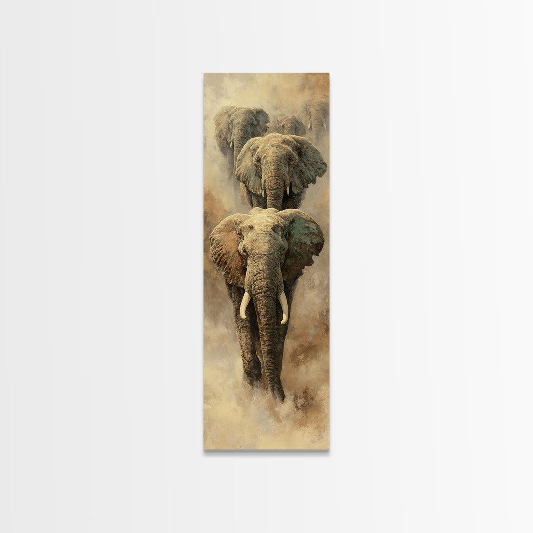 Elephant Herd Walking Through Dusty Sunset Canvas Print, Wildlife Art, Nature Wall Art, Living Room Decor, Fine Art, Wild, WIL-1x3-38