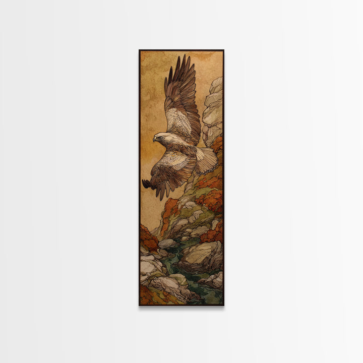 Eagle Soaring Above Rocky Cliffs Canvas Print, Wildlife Art, Rustic Home Decor, Living Room Decor, Fine Art, Wild, WIL-1x3-42