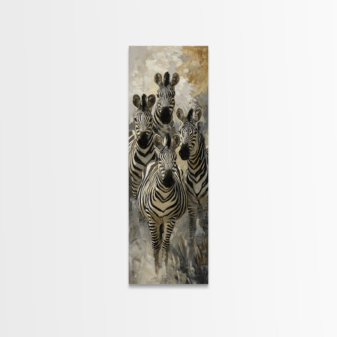Zebra Herd in Graphic Black and White Framed Canvas Print, Wildlife Art, Original Art, Living Room Decor, Fine Art, Wild, WIL-1x3-47