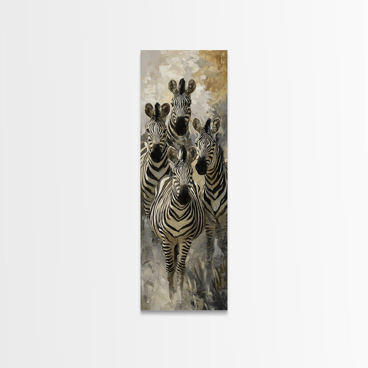 Zebra Herd in Graphic Black and White Framed Canvas Print, Wildlife Art, Original Art, Living Room Decor, Fine Art, Wild, WIL-1x3-47