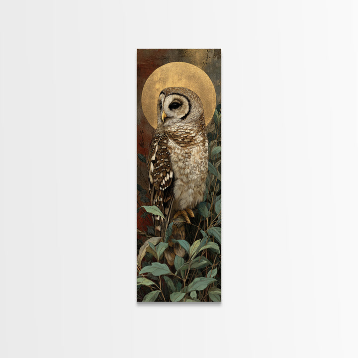 Owl Perched in Moonlit Woodland Canvas Print, Wildlife Art, Wall Art, Living Room Decor, Watercolor Art, Wild, Modern Wall Art, WIL-1x3-48