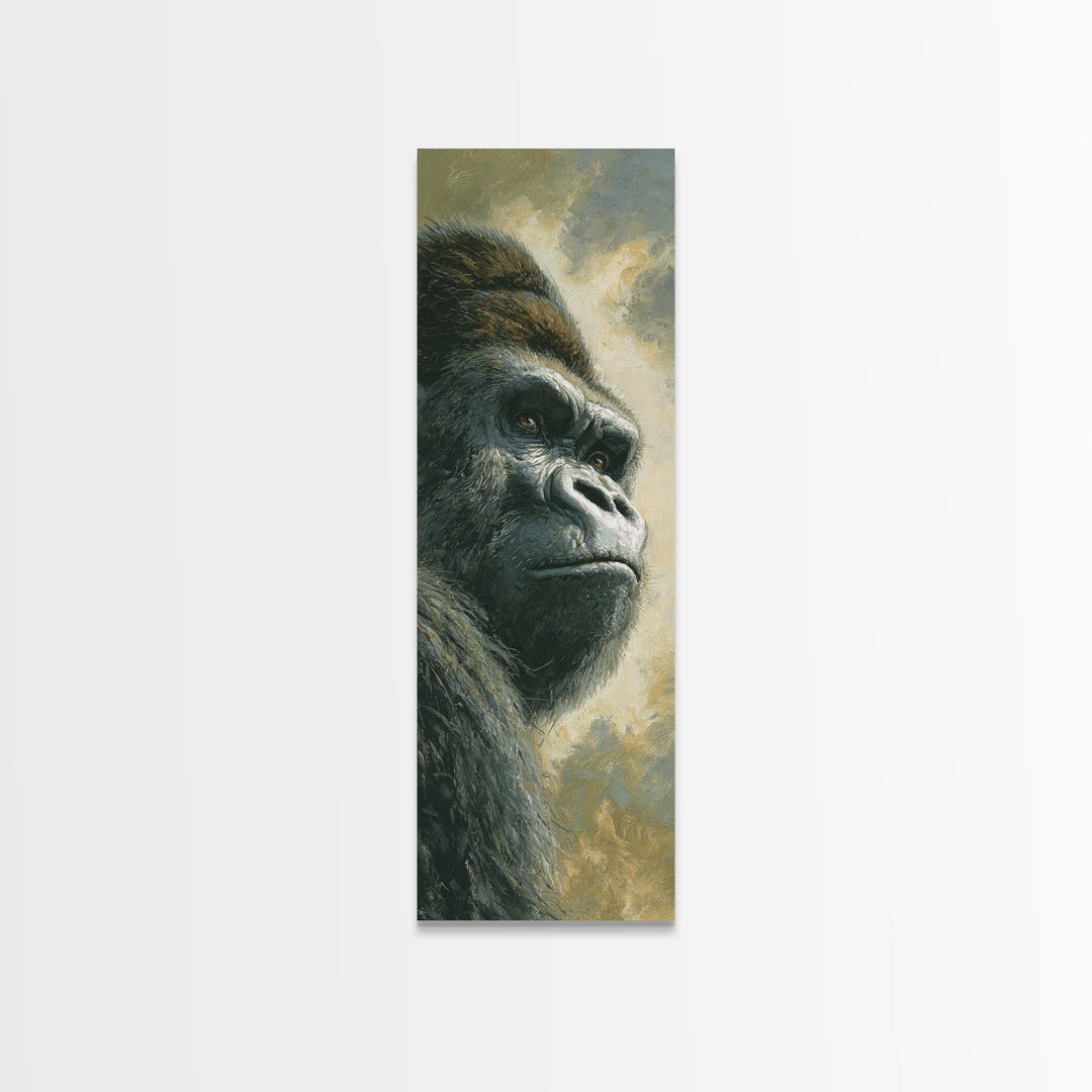 Gorilla Portrait with Powerful Gaze Framed Canvas Print, Wildlife Art, Modern Decor, Living Room Decor, Fine Art, Wild, WIL-1x3-53