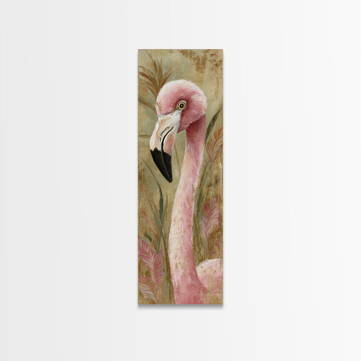 Flamingos in Pink Shallow Water Canvas Print, Wildlife Art, Gallery Decor, Living Room Decor, Oil Painting, Wild, WIL-1x3-82