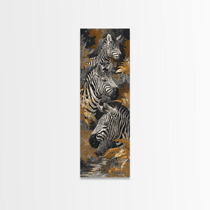 Zebra Herd in Graphic Black and White Canvas Print, Wildlife Art, Nature Wall Art, Living Room Decor, Fine Art, Wild, WIL-1x3-95