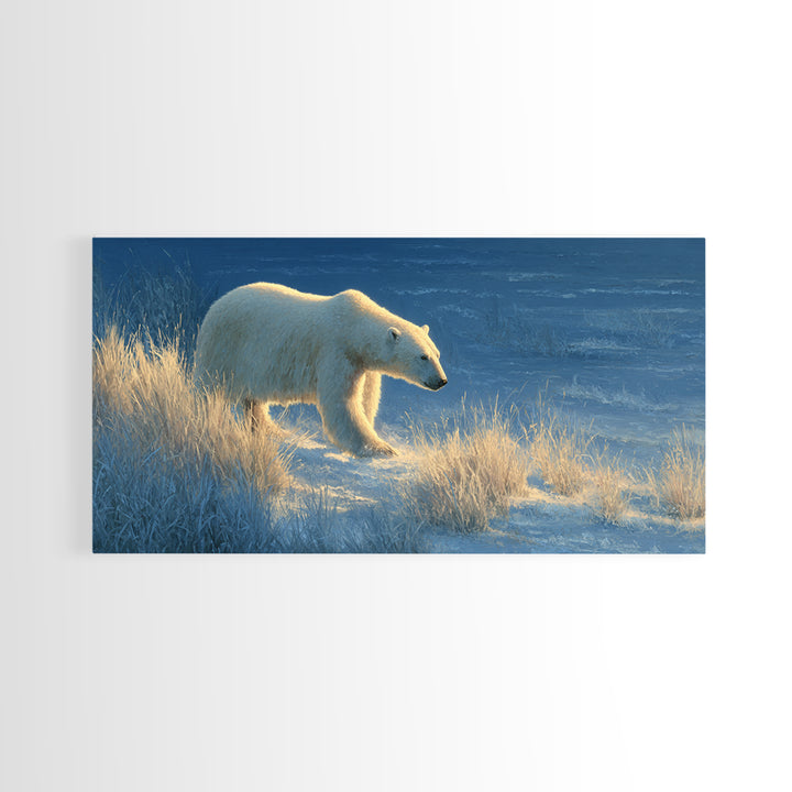 Polar Bear Crossing Blue Ice Framed Canvas Print, Wildlife Art, Bedroom Wall Art, Living Room Decor, Wild, Gallery Decor, WIL-2x1-11