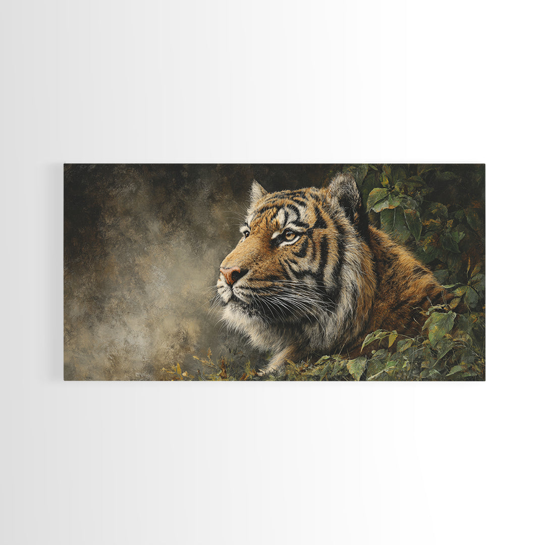 Tiger Portrait with Jungle Shadows Framed Canvas Print, Wildlife Art, Home Decor, Living Room Decor, Wild, Boho Wall Decor, WIL-2x1-25