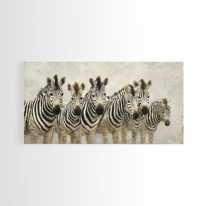 Zebra Herd in Graphic Black and White Canvas Print, Wildlife Art, Large Wall Art, Living Room Decor, Wild, Landscape Art, WIL-2x1-31