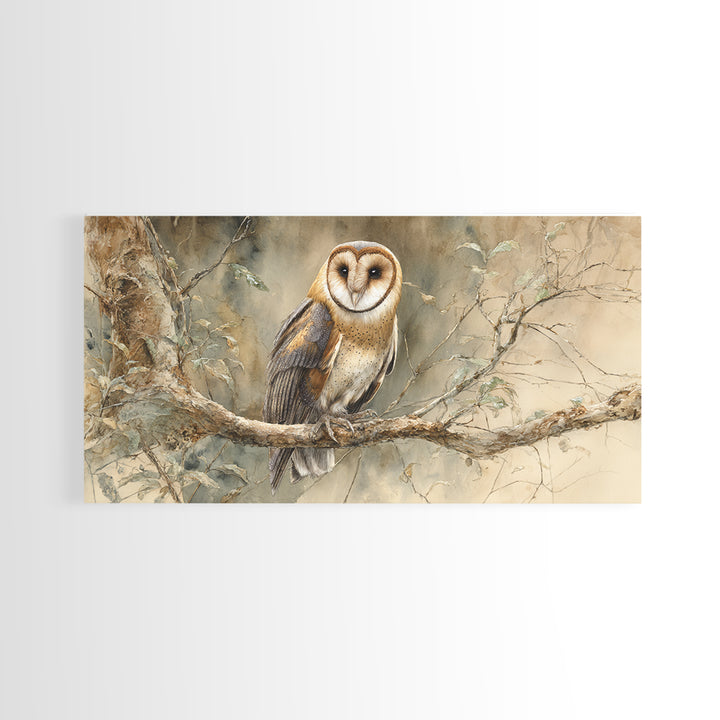 Owl Perched in Moonlit Woodland Canvas Print, Wildlife Art, Living Room Decor, Oil Painting, Wild, Wall Art Print, WIL-2x1-32