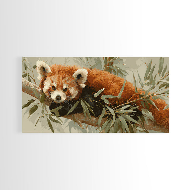 Red Panda Among Bamboo Leaves Framed Canvas Print, Wildlife Art, Home Decor, Living Room Decor, Fine Art, Wild, Boho Wall Decor, WIL-2x1-40