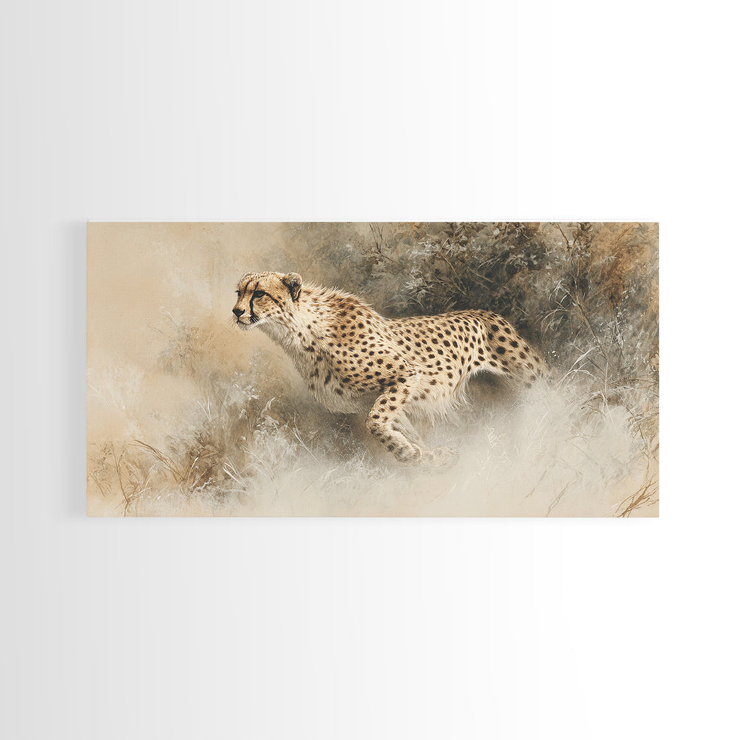 Cheetah Running Through Warm Dust Canvas Print, Wildlife Art, Contemporary Art, Living Room Decor, Wild, Wall Art Print, WIL-2x1-41