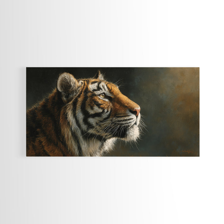 Tiger Portrait with Jungle Shadows Canvas Print, Wildlife Art, Digital Wall Art, Living Room Decor, Fine Art, Wild, Modern Art, WIL-2x1-49