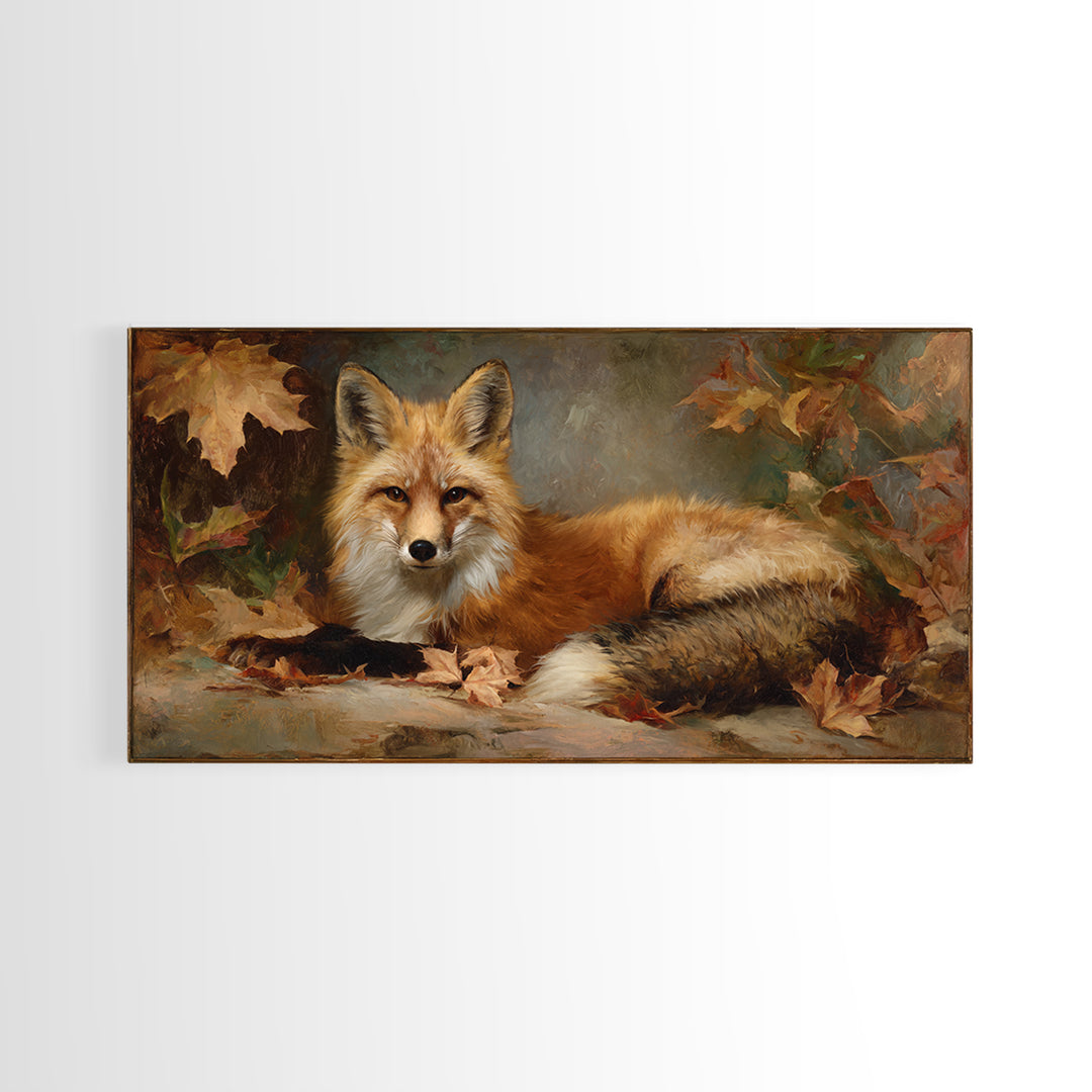 Fox in Autumn Forest Leaves Canvas Print, Wildlife Art, Large Wall Art, Living Room Decor, Fine Art, Wild, Landscape Art, WIL-2x1-53