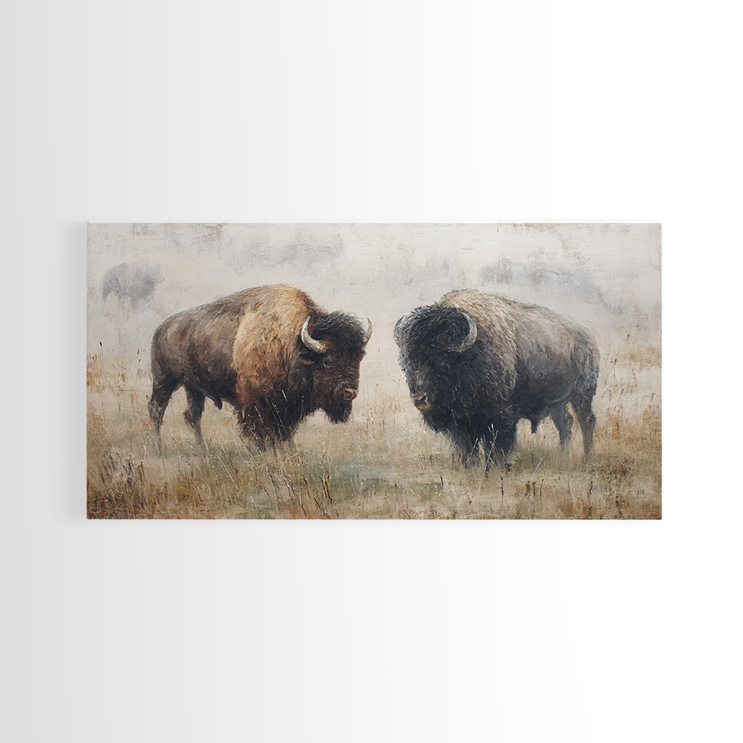 Bison on Wide Western Prairie Canvas Print, Wildlife Art, Wall Decor, Living Room Decor, Fine Art, Wild, Living Room Wall Art, WIL-2x1-57