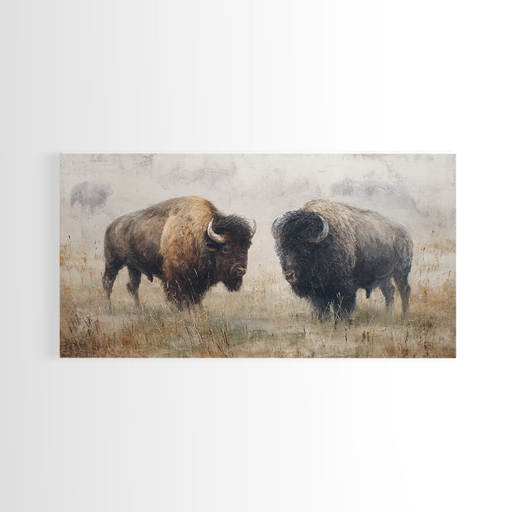 Bison on Wide Western Prairie Canvas Print, Wildlife Art, Wall Decor, Living Room Decor, Fine Art, Wild, Living Room Wall Art, WIL-2x1-57