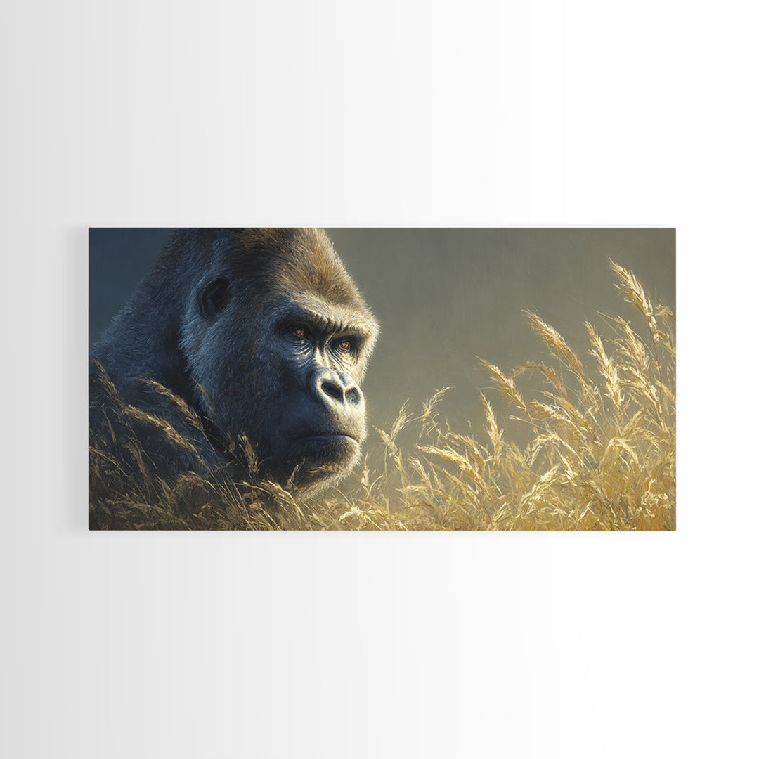 Gorilla Portrait with Powerful Gaze Canvas Print, Wildlife Art, Painting, Living Room Decor, Wild, Living Room Wall Art, WIL-2x1-61
