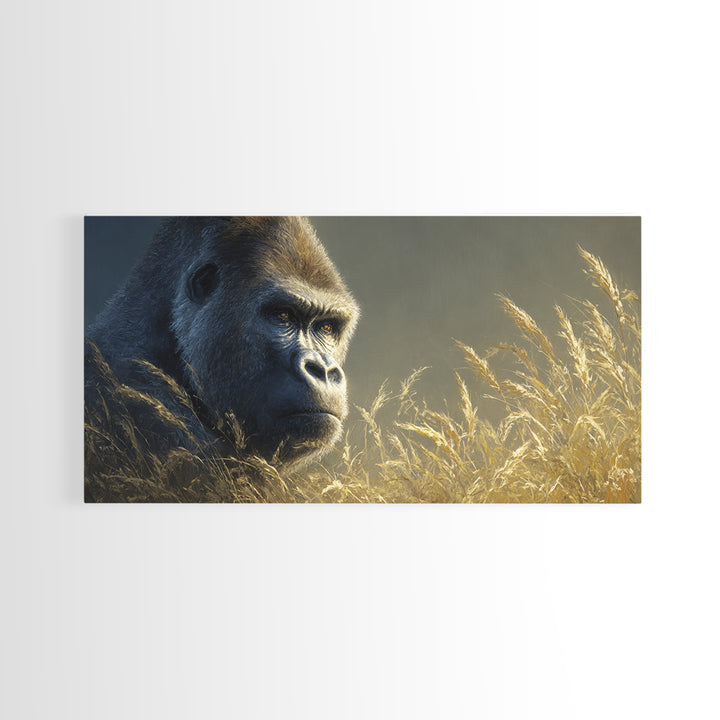 Gorilla Portrait with Powerful Gaze Canvas Print, Wildlife Art, Painting, Living Room Decor, Wild, Living Room Wall Art, WIL-2x1-61