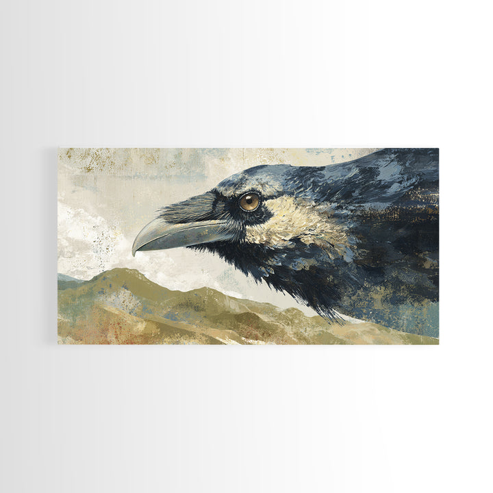 Raven Flying Through Snowy Mountains Canvas Print, Wildlife Art, Large Wall Art, Living Room Decor, Wild, Landscape Art, WIL-2x1-68