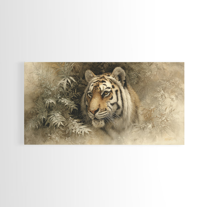 Tiger Portrait with Jungle Shadows Canvas Print, Wildlife Art, Digital Wall Art, Living Room Decor, Fine Art, Wild, Modern Art, WIL-2x1-73