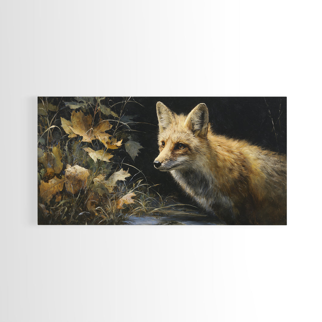 Fox in Autumn Forest Leaves Canvas Print, Wildlife Art, Large Wall Art, Living Room Decor, Fine Art, Wild, Landscape Art, WIL-2x1-77