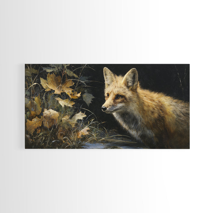 Fox in Autumn Forest Leaves Canvas Print, Wildlife Art, Large Wall Art, Living Room Decor, Fine Art, Wild, Landscape Art, WIL-2x1-77