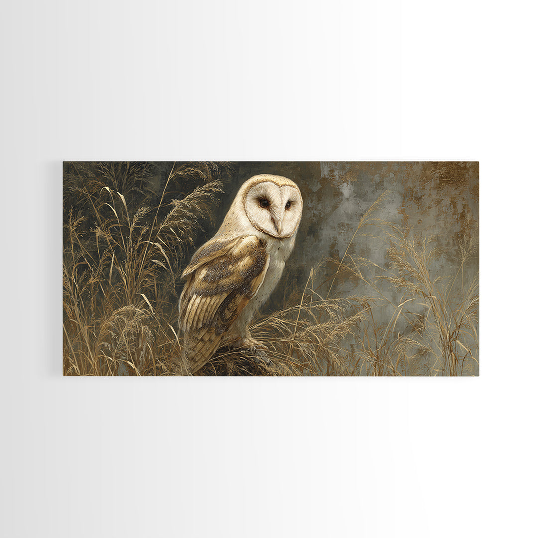 Owl Perched in Moonlit Woodland Framed Canvas Print, Wildlife Art, Living Room Wall Art, Living Room Decor, Fine Art, Wild, WIL-2x1-80