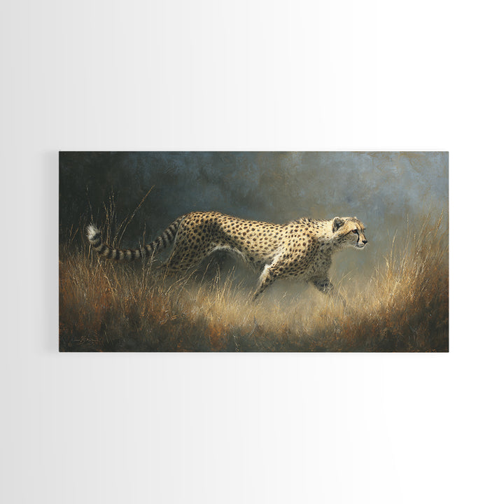 Cheetah Running Through Warm Dust Canvas Print, Wildlife Art, Living Room Decor, Wild, Living Room Art, Canvas Painting, WIL-2x1-89
