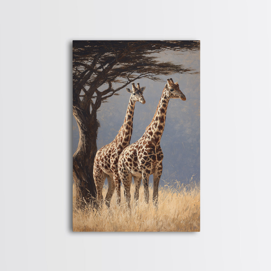 Giraffe Pair under Acacia Tree Canvas Print, Wildlife Art, Gallery Decor, Living Room Decor, Fine Art, Wild, Contemporary Art, WIL-2x3-15
