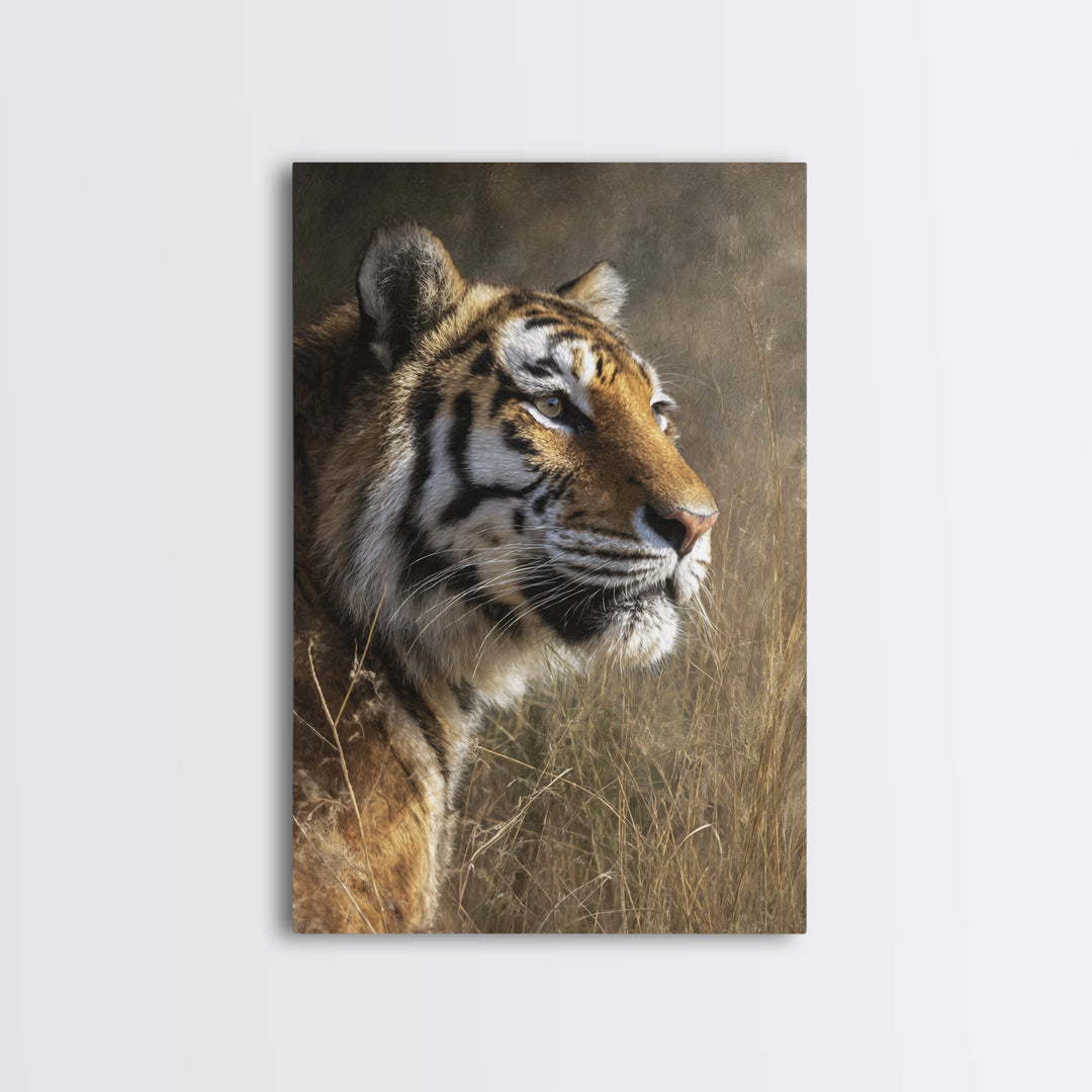 Tiger Portrait with Jungle Shadows Framed Canvas Print, Wildlife Art, Wall Decor, Living Room Decor, Fine Art, Wild, Bird Art, WIL-2x3-37