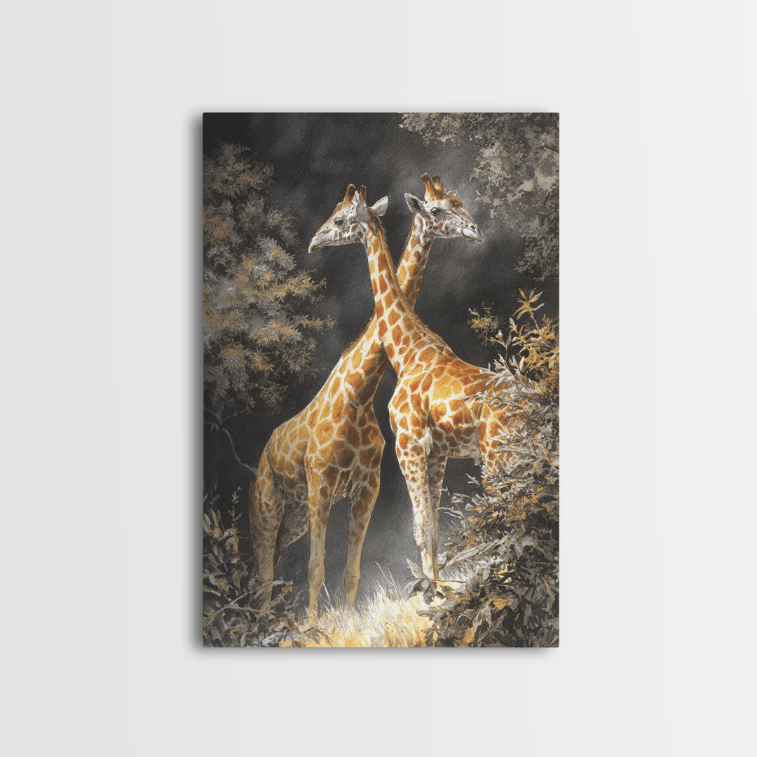 Giraffe Pair under Acacia Tree Canvas Print, Wildlife Art, Minimalist Decor, Living Room Decor, Fine Art, Wild, Wall Art Print, WIL-2x3-39