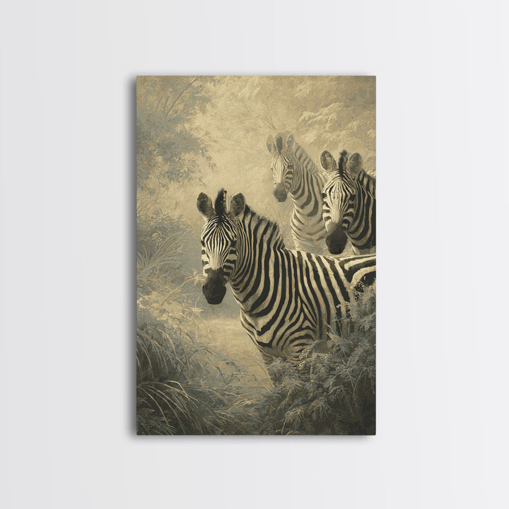 Zebra Herd in Graphic Black and White Framed Canvas Print, Wildlife Art, Contemporary Art, Living Room Decor, Fine Art, Wild, WIL-2x3-43