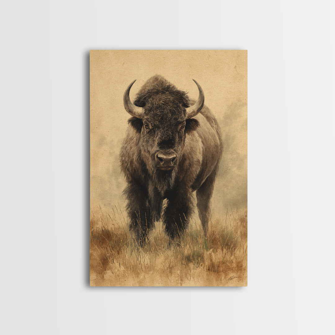 Bison on Wide Western Prairie Canvas Print, Wildlife Art, Wall Hangings, Living Room Decor, Fine Art, Wild, Bird Art, WIL-2x3-45