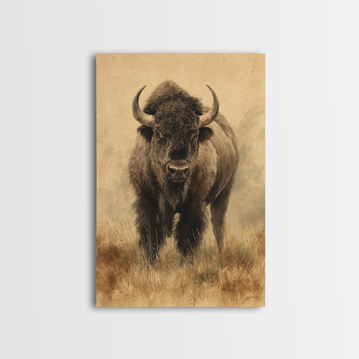 Bison on Wide Western Prairie Canvas Print, Wildlife Art, Wall Hangings, Living Room Decor, Fine Art, Wild, Bird Art, WIL-2x3-45
