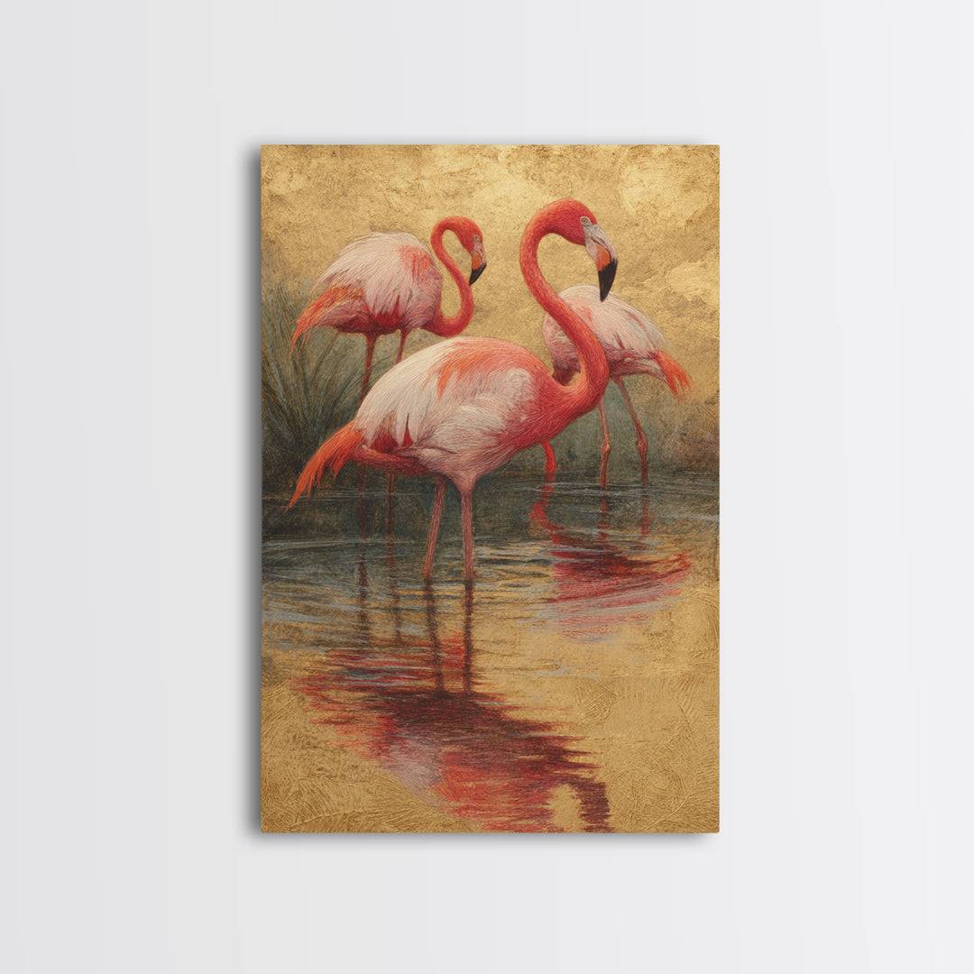 Flamingos in Pink Shallow Water Canvas Print, Wildlife Art, Minimalist Decor, Living Room Decor, Fine Art, Wild, Wall Art Print, WIL-2x3-54