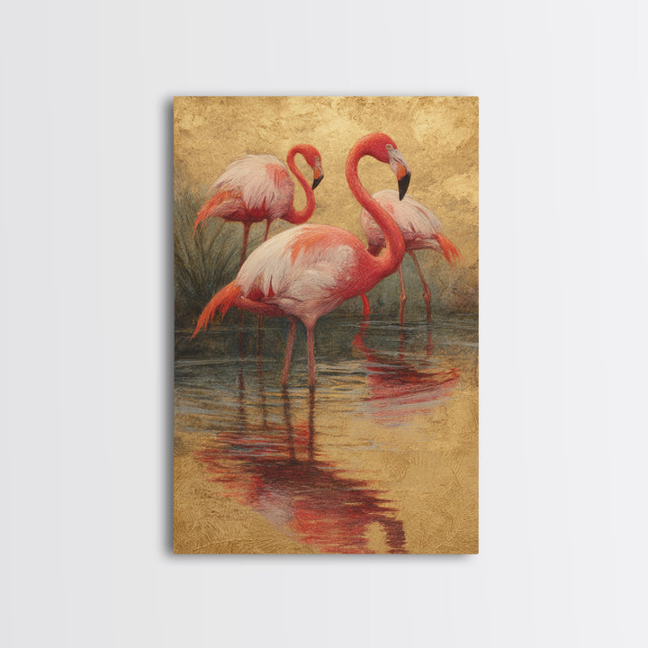 Flamingos in Pink Shallow Water Canvas Print, Wildlife Art, Minimalist Decor, Living Room Decor, Fine Art, Wild, Wall Art Print, WIL-2x3-54