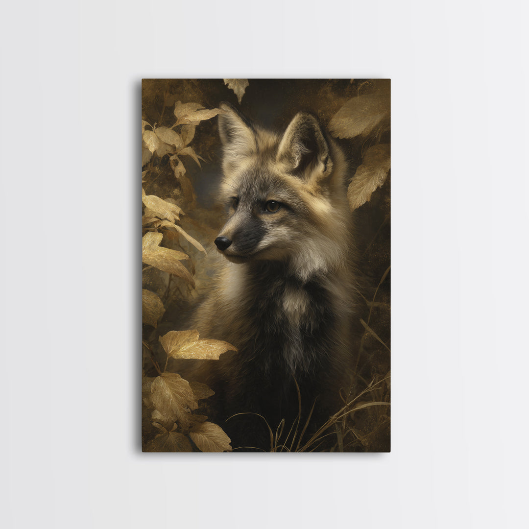 Fox in Autumn Forest Leaves Canvas Print, Wildlife Art, Canvas Wall Art, Living Room Decor, Oil Painting, Wild, WIL-2x3-65