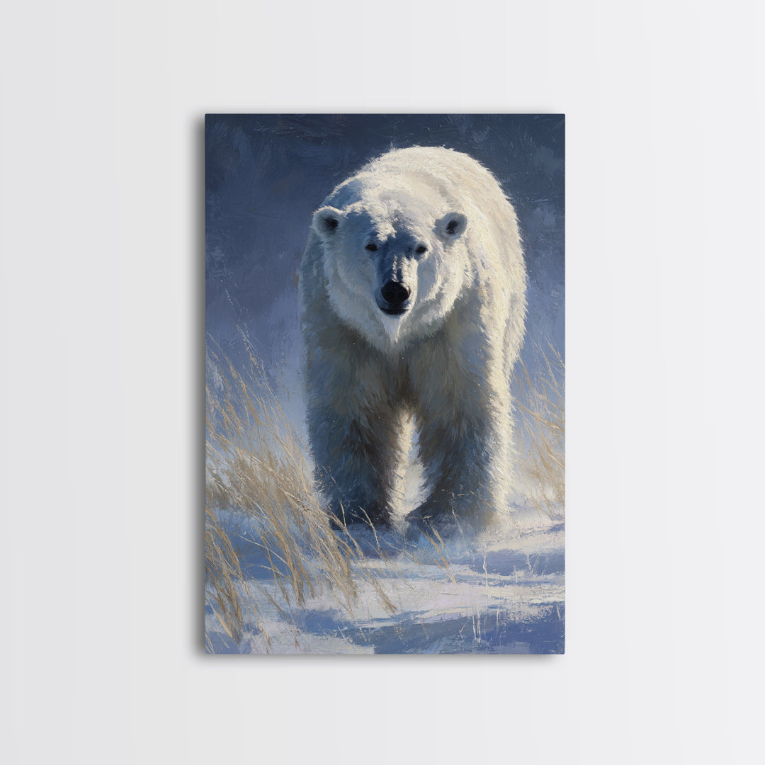 Polar Bear Crossing Blue Ice Canvas Print, Wildlife Art, Oil Painting, Living Room Decor, Fine Art, Wild, Bedroom Wall Art, WIL-2x3-71