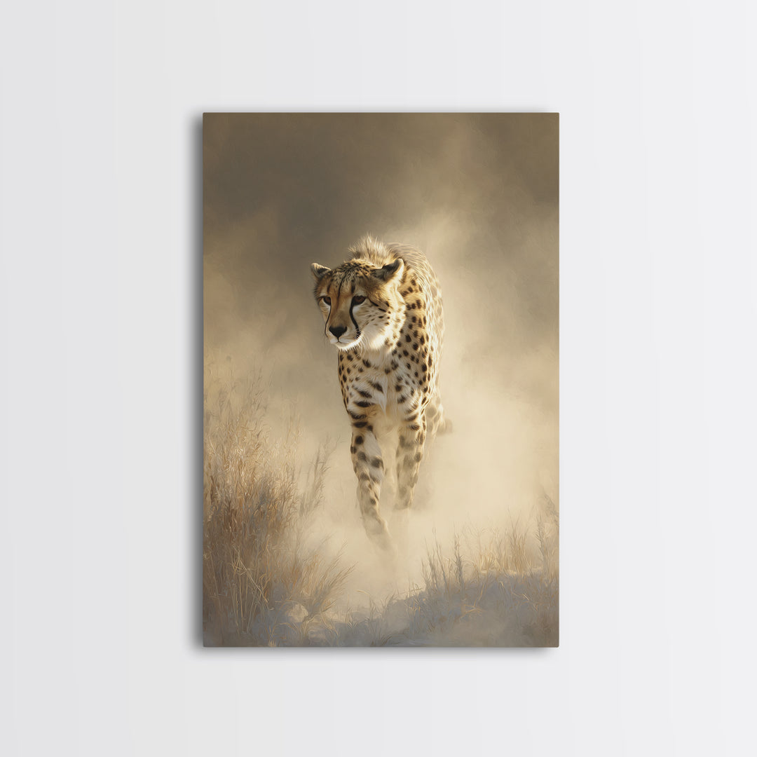 Cheetah Running Through Warm Dust Canvas Print, Wildlife Art, Modern Wall Art, Living Room Decor, Fine Art, Wild, Bird Wall Art, WIL-2x3-77