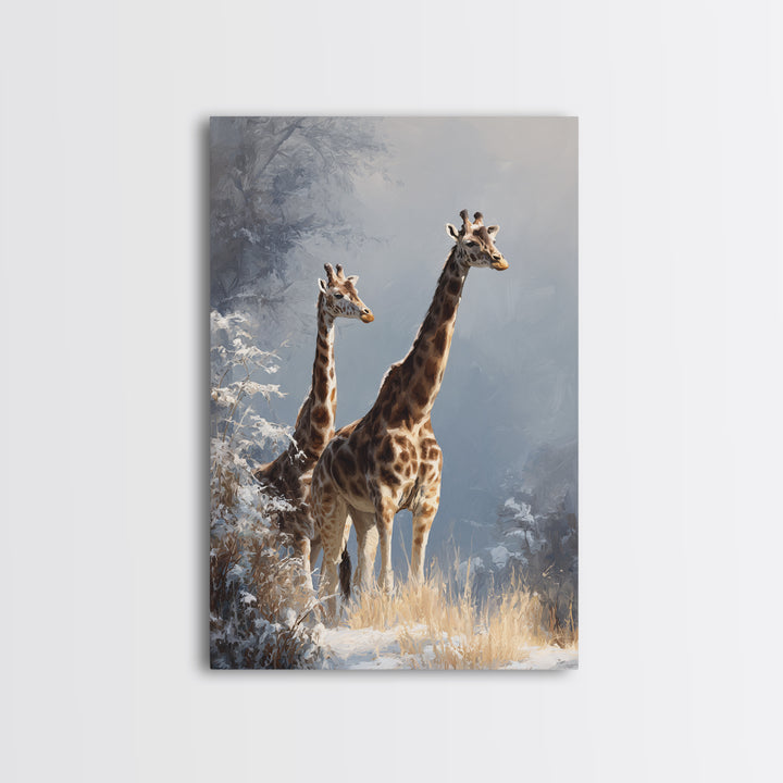 Giraffe Pair under Acacia Tree Framed Canvas Print, Wildlife Art, Canvas Print, Living Room Decor, Wild, Forest Wall Art, WIL-2x3-87