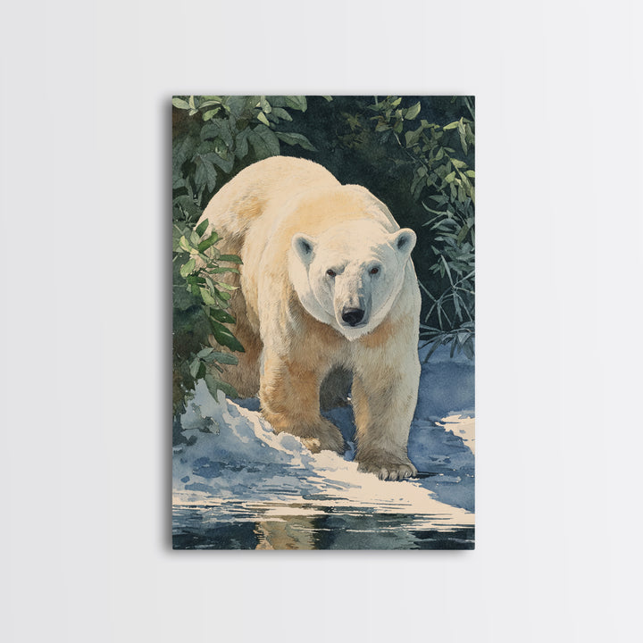 Polar Bear Crossing Blue Ice Canvas Print, Wildlife Art, Bird Art, Living Room Decor, Oil Painting, Wild, Original Artwork, WIL-2x3-95