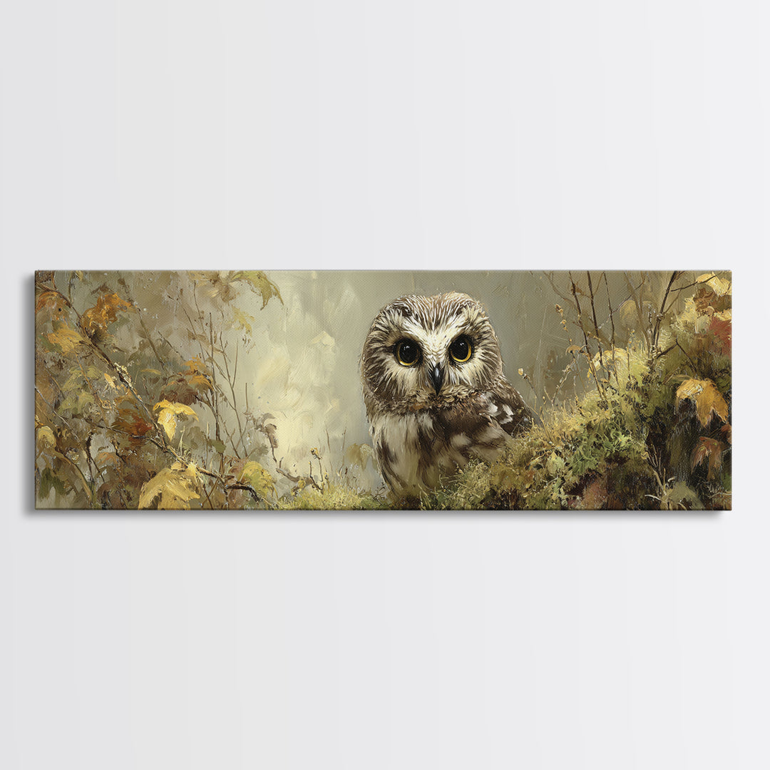 Owl Perched in Moonlit Woodland Canvas Print, Wildlife Art, Modern Decor, Living Room Decor, Abstract Art, Wild, Home Decor, WIL-3x1-100
