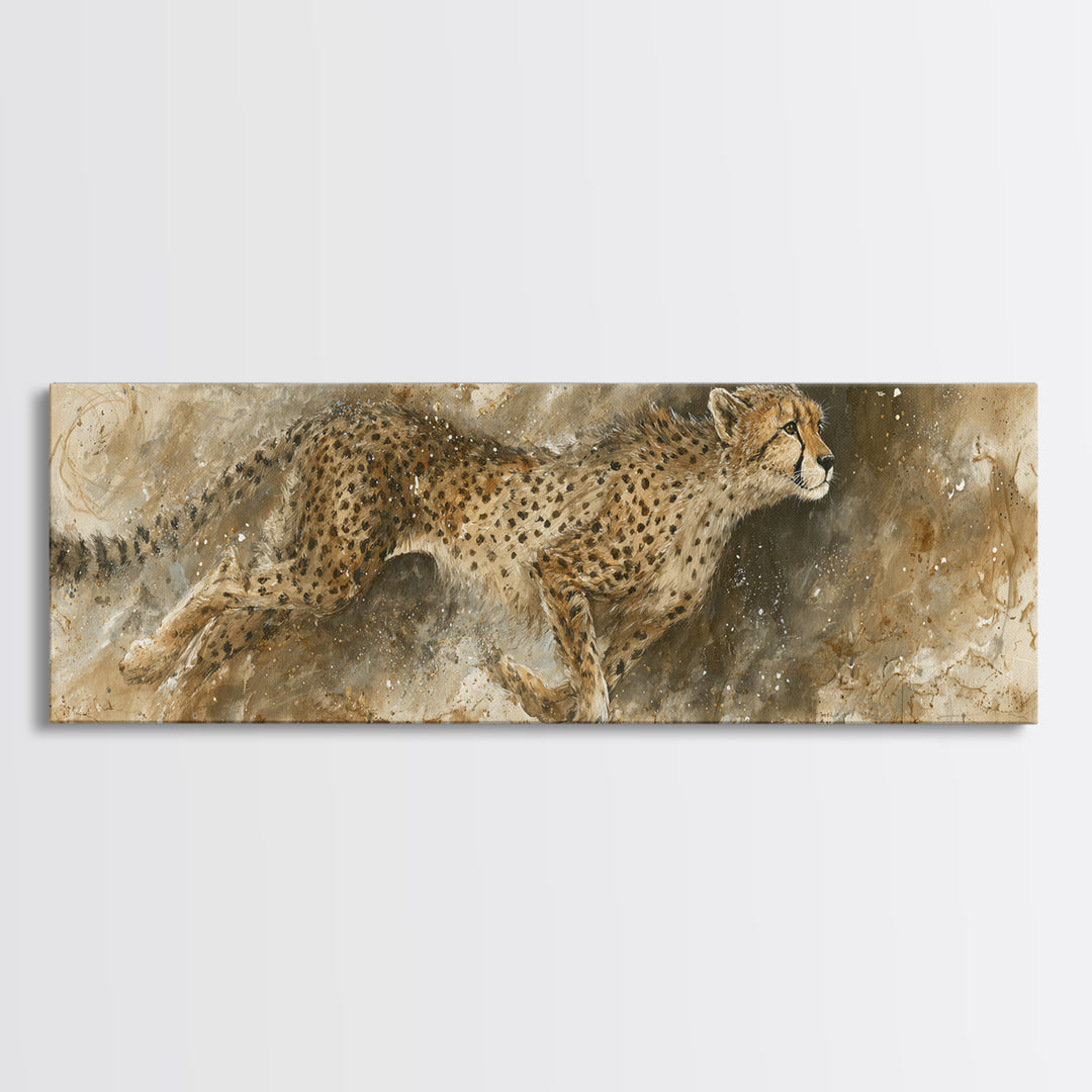 Cheetah Running Through Warm Dust Canvas Print, Wildlife Art, Living Room Decor, Wild, Living Room Art, Canvas Painting, WIL-3x1-13