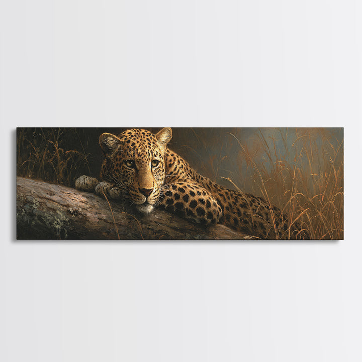 Leopard Resting on Tree Branch Canvas Print, Wildlife Art, Wall Art, Living Room Decor, Watercolor Art, Wild, Modern Wall Art, WIL-3x1-30