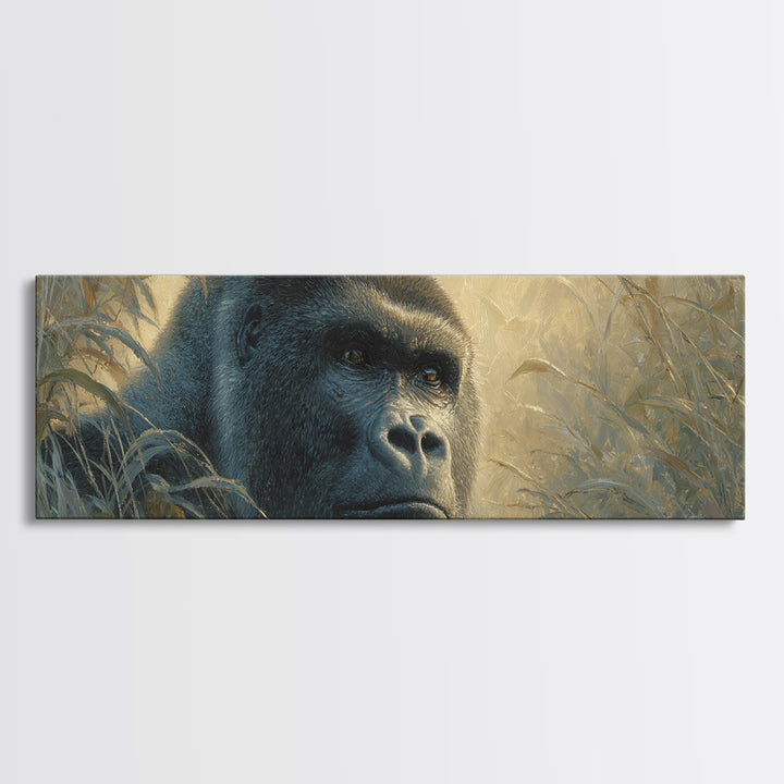 Gorilla Portrait with Powerful Gaze Canvas Print, Wildlife Art, Canvas Print, Living Room Decor, Wild, Forest Wall Art, WIL-3x1-33