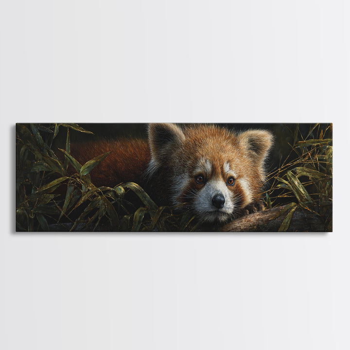 Red Panda Among Bamboo Leaves Canvas Print, Wildlife Art, Original Artwork, Living Room Decor, Fine Art, Wild, Minimalist Decor, WIL-3x1-36