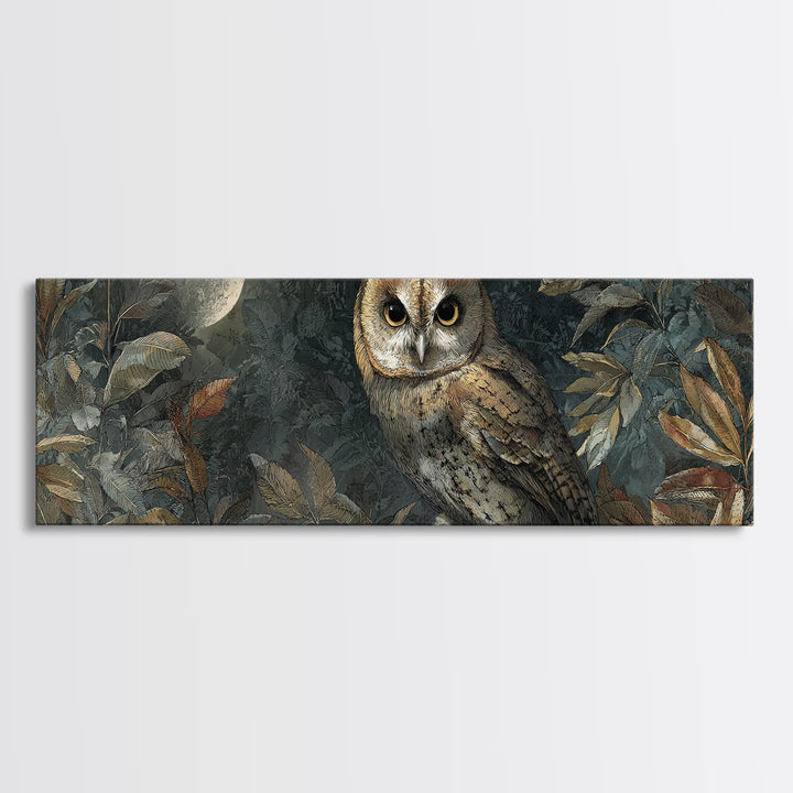 Owl Perched in Moonlit Woodland Canvas Print, Wildlife Art, Digital Download Art, Living Room Decor, Watercolor Art, Wild, WIL-3x1-4